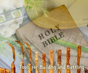 Construction tools and Bible representing faith and work together