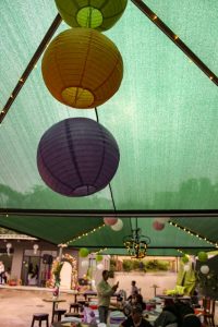 Chinese lanterns as part of the decor while celebrating together