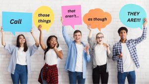 Young people holding up signs that speak life